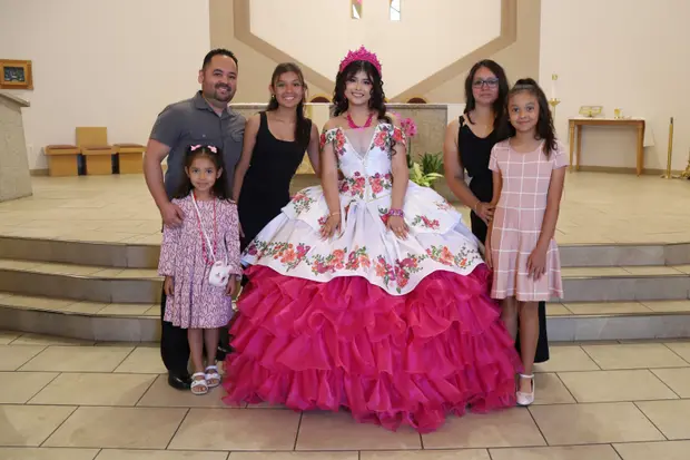 Quinceanera family portrait with a polished event finish.