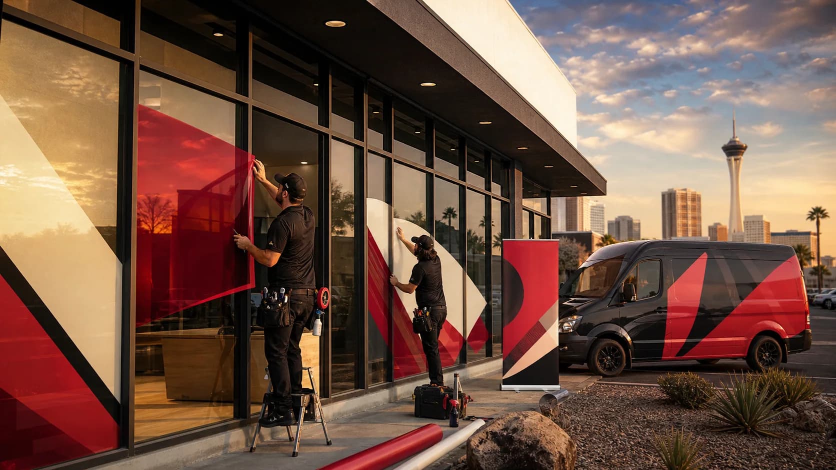 UPSTYLE storefront graphics installation in Las Vegas.